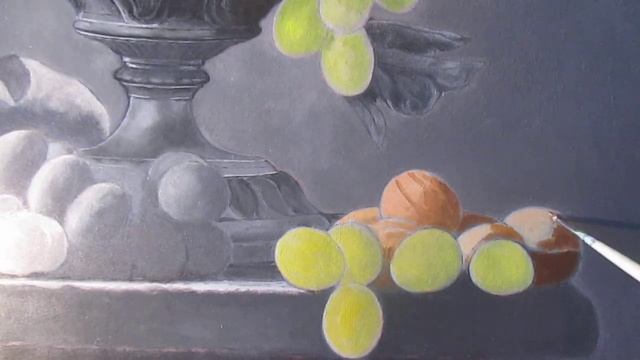 Рисуем виноград в серебряной вазе - многослойная #живопись - #уроки рисования (часть 3) смотреть онлайн