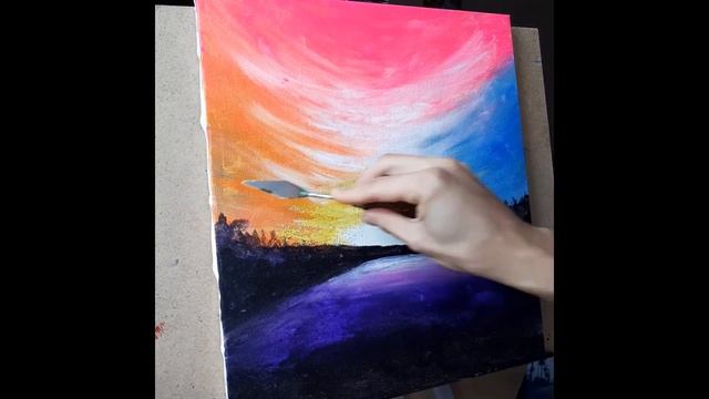 Закат в Калифорнии, пальмы живопись маслом California Sunset Palm Trees Oil Painting And Acrylic смотреть онлайн