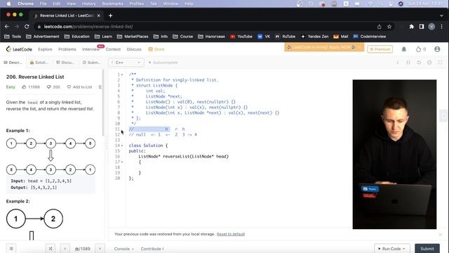 Решаю задачу с собеседования в Яндекс: reverse linked list смотреть онлайн