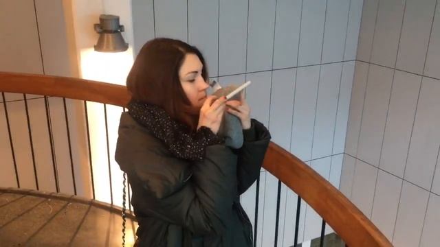 По винтовой лестнице промышленного здания. Быстрый спуск