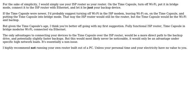 Apple: Advantages/disadvantages of having AirPort/Time Capsule between ISP router and LAN devices? смотреть онлайн