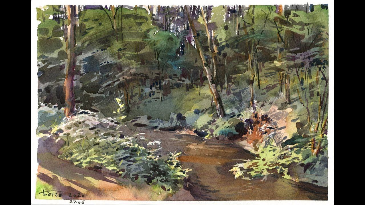 20200627 Лесной ручей. Акварельный этюд / Forest stream. Plein air watercolor painting смотреть онлайн