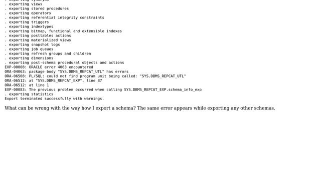 Databases: Oracle, error while exporting schema смотреть онлайн