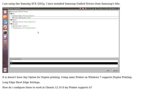 Ubuntu: How do I get duplex printing working on a Samsung SCX 3201 G? смотреть онлайн