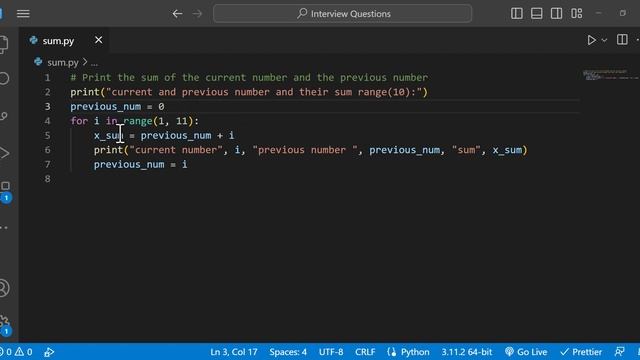 Print Sum of Current Number and Previous Number | Python Interview Questions | Python in Telugu смотреть онлайн