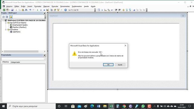 B67 EXCEL VBA BÁSICO 2021 ERRO 381 NÃO FOI POSSÍVEL DEFINIR PROPRIEDADE LIST LISTBOX MAIS 10 COLUNA смотреть онлайн