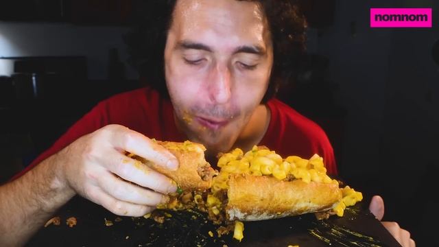 HUGE MAC AND CHEESE BURGER SUB * ASMR NO TALKING MESSY * NOMNOMSAMMIEBOY