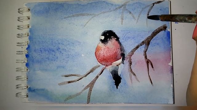 мастер - класс по рисованию "Снегирь" художник Сергеева Е.В. смотреть онлайн