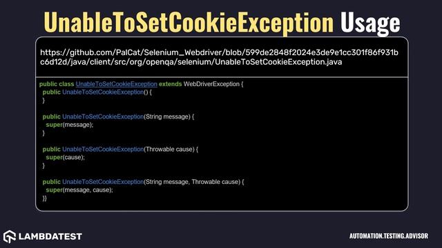 org openqa selenium UnableToSetCookieException with example смотреть онлайн