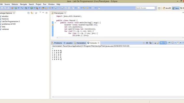 Triangulo de Pascal (java) смотреть онлайн