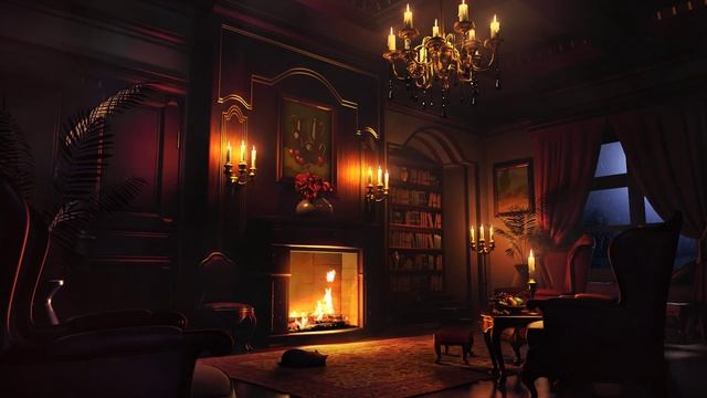 Soft Rain & Thunderstorm Sounds With Fireplace - Classic Room Ambience