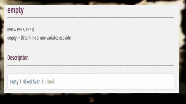 PHP - fonction:empty смотреть онлайн