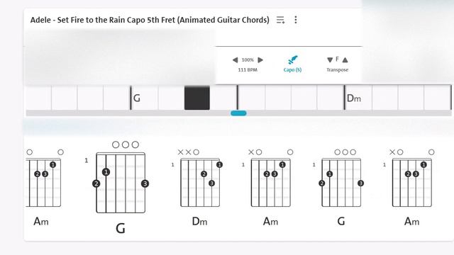 VE0100: Adele - Set fire to the Rain. Capo 5th Fret (Animated Chords) смотреть онлайн