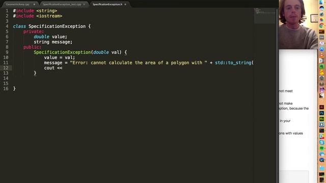 Specification Exception Class in C++ смотреть онлайн
