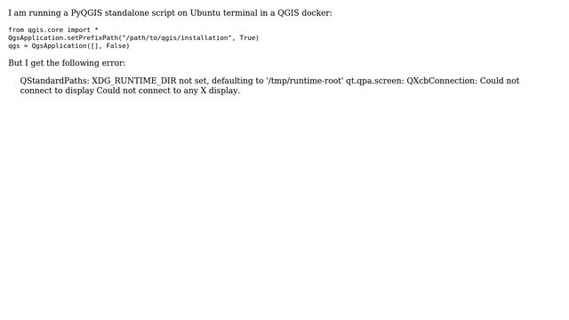 GIS: Running PyQGIS standalone script on Ubuntu terminal (docker) смотреть онлайн
