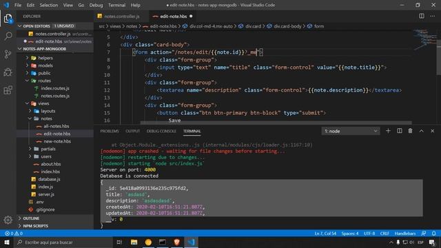 Nodejs & Mongodb CRUD | 13, Actualización De Notas De La Base De Datos