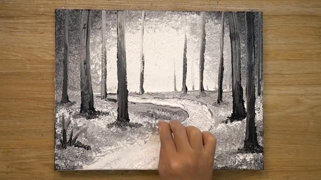 Painting a Forest in Shades of Grey / Cotton Swabs Painting Technique #440 смотреть онлайн