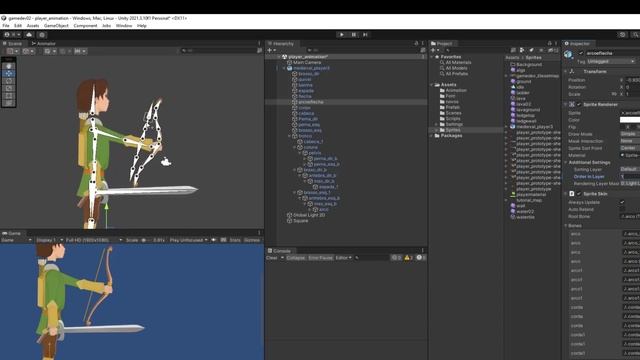 Como animar personagem 2d direto no Unity - rigging com bones do Unity 2d смотреть онлайн