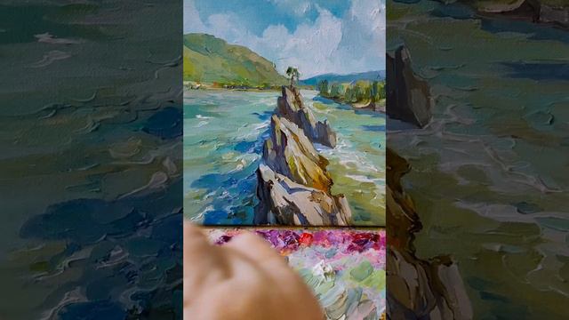 Картина пейзаж "Алтай. Катунь. Зубья Дракона. холст масло" 30/30 см, 4000 рублей Федорова Наталия смотреть онлайн