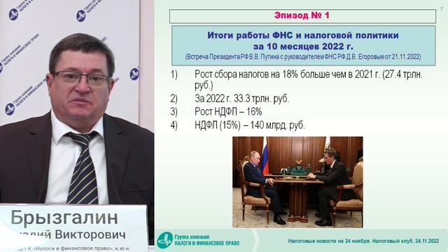 Налоговые новости от Аркадия Брызгалина 24 ноября 2022 г смотреть онлайн