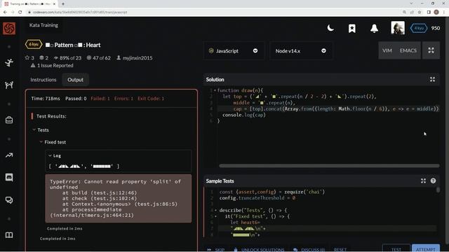 Codewars 6 kyu ■□ Pattern □■ : Heart Javascript смотреть онлайн