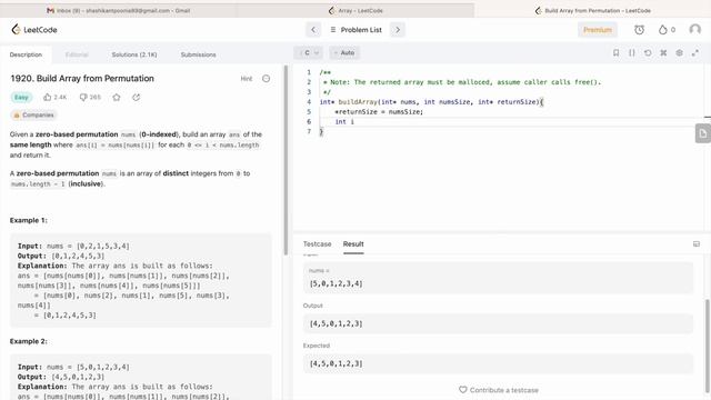 LeetCode Problem:1920 - Build Array from Permutation | C Program смотреть онлайн