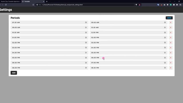 Student Class Timetable Application in JavaScript DEMO смотреть онлайн