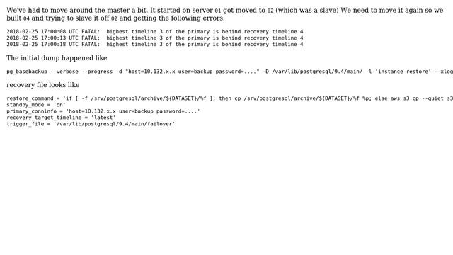 Databases: postgres 9.4 timeline issue смотреть онлайн