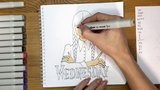 Как нарисовать Уэнсдей Адамс карандашом и скетч маркерами | Рисунок для детей, поэтапно и легко смотреть онлайн