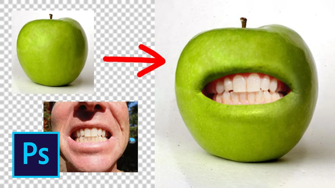 Как сделать коллаж яблоко со ртом в фотошопе смотреть онлайн