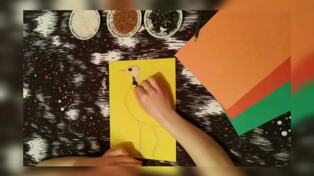 Аплікація "Журавель" із насіння та крупи. смотреть онлайн