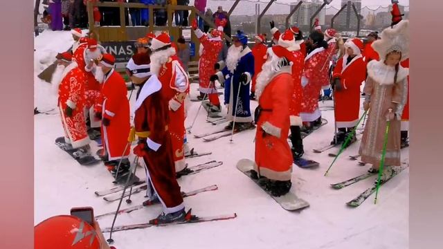 Съезд спуск дедов морозов с основного склона Квань смотреть онлайн