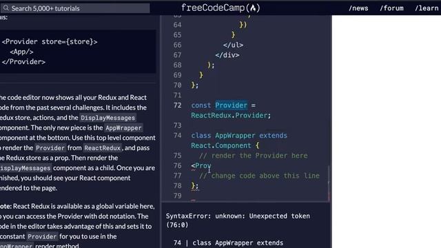 Free Code Camp - Use Provider to Connect Redux To React - SOLUTION !!! смотреть онлайн