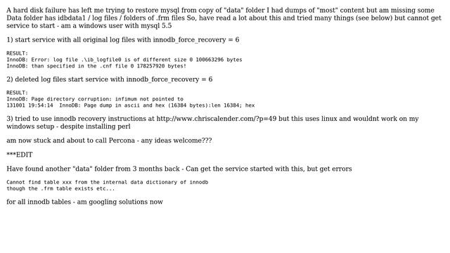 restore mysql from ibdata/frm files смотреть онлайн
