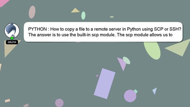 PYTHON : How to copy a file to a remote server in Python using SCP or SSH? смотреть онлайн