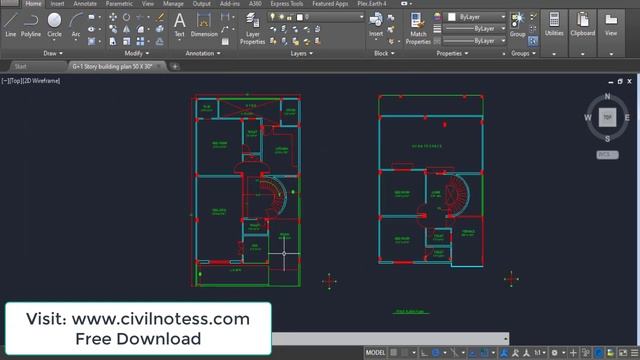 G+1 Story 50' X 30' Building AutoCad Plan Free download смотреть онлайн