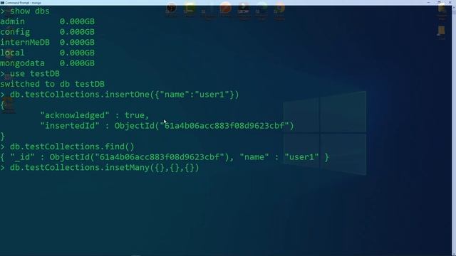InsertOne , InserMany and find | Mongo Shell command | MongoDB latest version 5.0.2 | हिंदी में смотреть онлайн