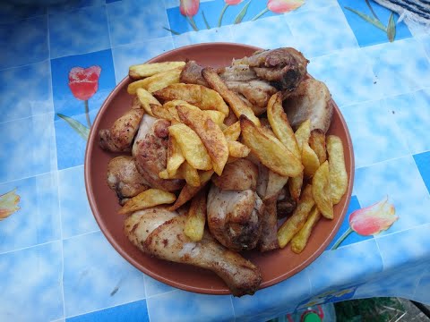 картошка фри с курицей в казане