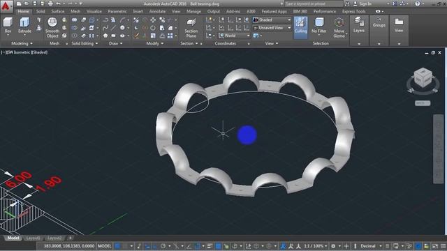 AutoCAD 3D, Bearing cage, bearing No 6212 how to draw bearing cage, autoCAD training смотреть онлайн