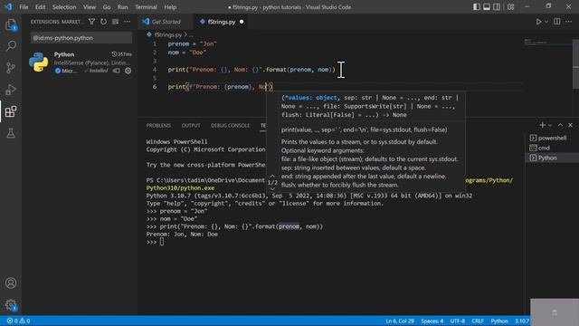 Print () et f Strings смотреть онлайн