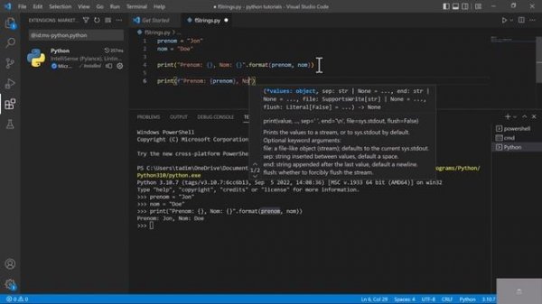 Print () et f Strings