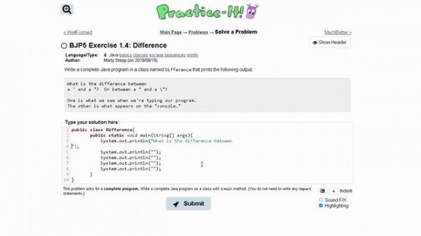 Java Practice-it Introduction to Java Programming | Exercise 1.4 Difference