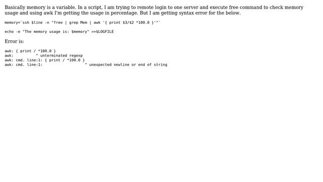 awk syntax error inside script while assigning it to a variable смотреть онлайн