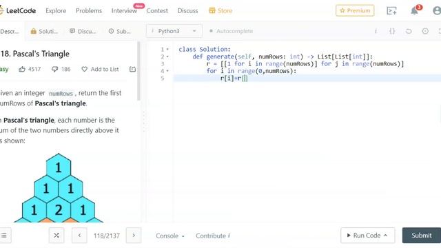 Pascal Triangle | Python | Striver SDE sheet | Solution | Code смотреть онлайн