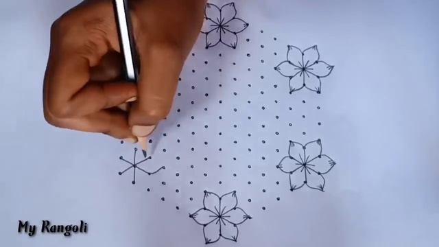 15*8 dots latest creative rangoli||flower rangoli||15 chukkala muggulu||Pulli kolam||BY MY RANGOLI смотреть онлайн