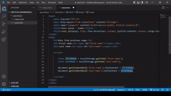 Pass a Variable Value from One HTML Page to Another