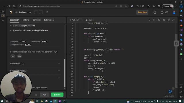 Reorganize String | Leetcode Q.767 | Python | C++ | Java | JavaScript | LeetCode Daily Challenges смотреть онлайн