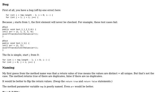 Code Review: Checking whether an array contains all distinct values (4 Solutions!!) смотреть онлайн