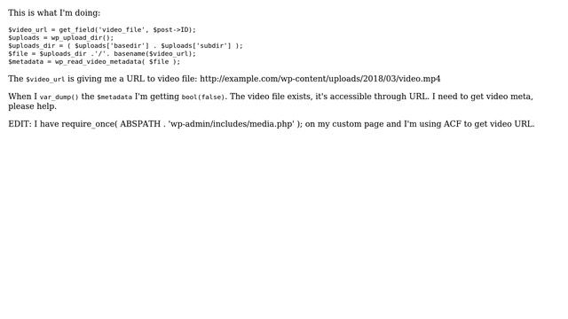 Wordpress: Can't get video meta from wp_read_video_metadata() смотреть онлайн