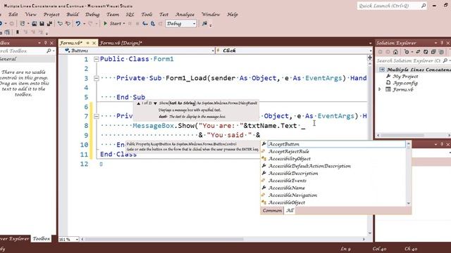 Visual Basic Beginer Tutorial 08 Part 2 Concatenating, New Line, Continuation смотреть онлайн